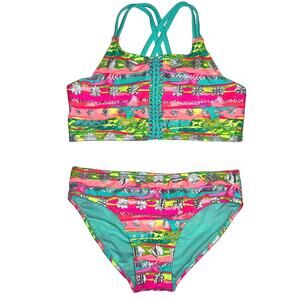 Breaking Waves Girls Multicolor Metallic Flora Bikini Set Size Girls 16